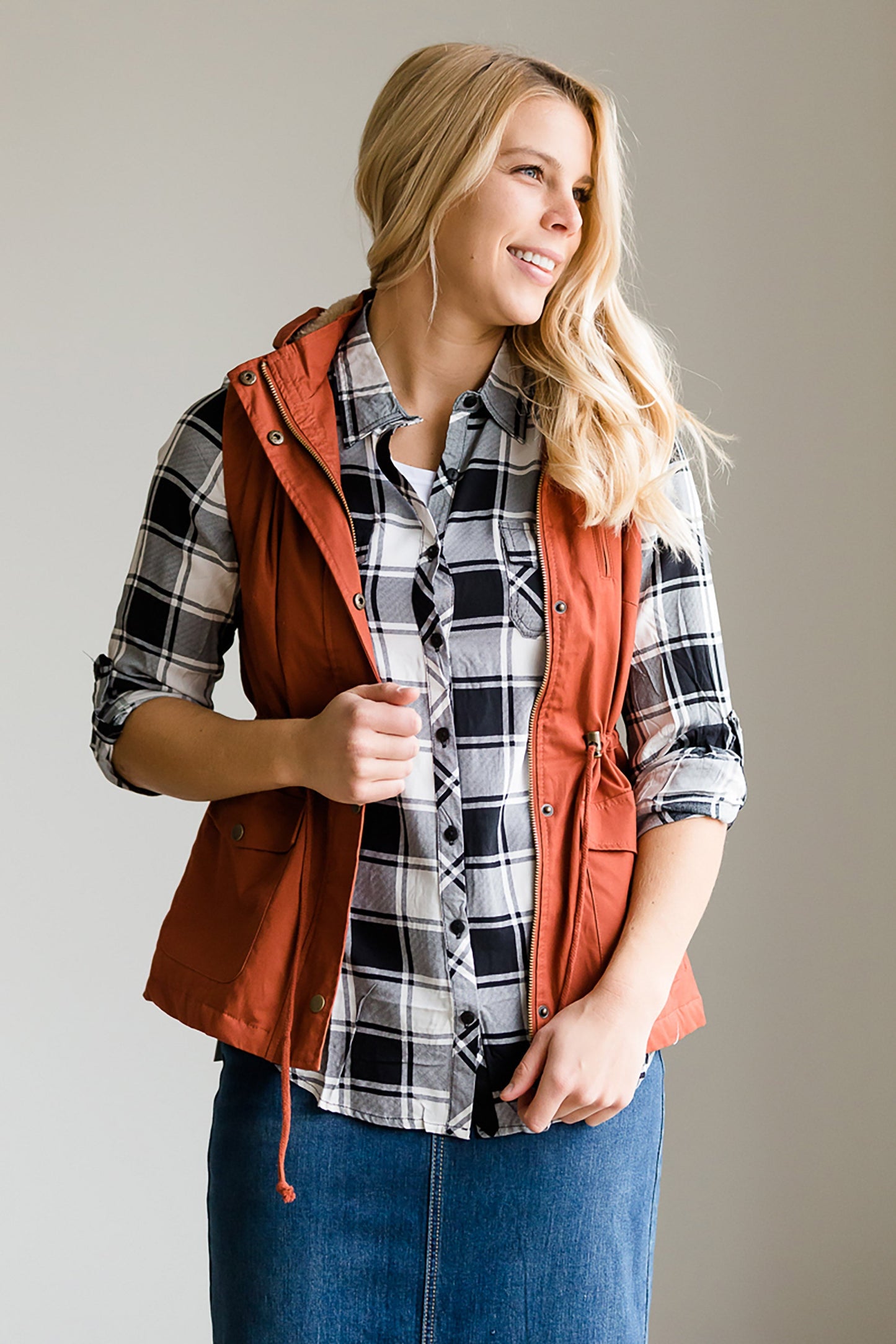 Buffalo Plaid Roll Sleeve Top - FINAL SALE Tops