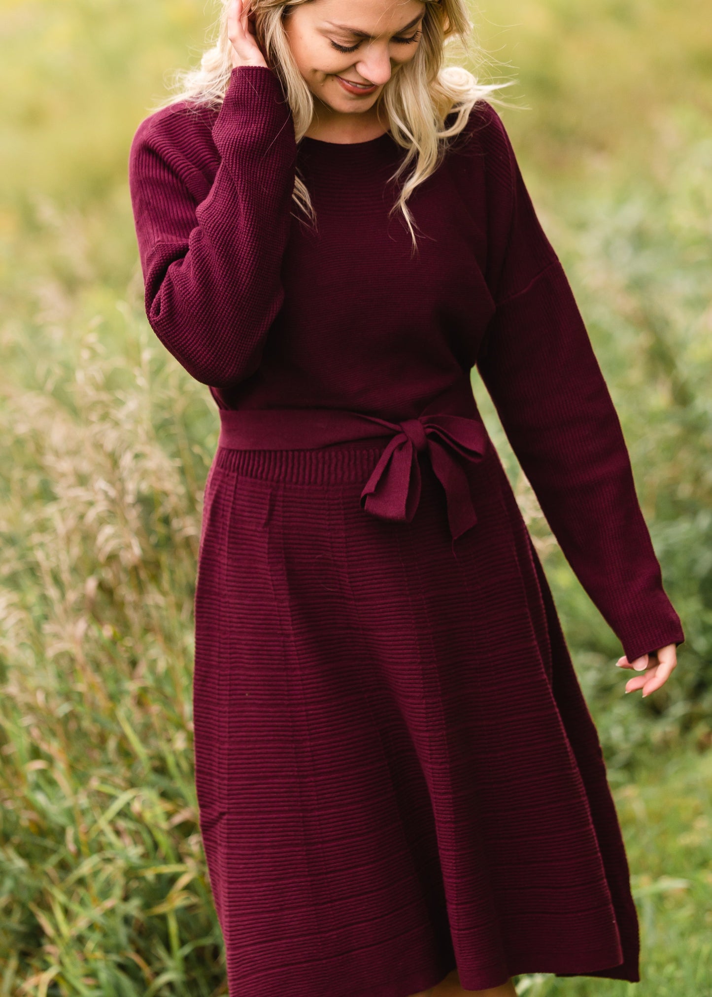 Burgundy Tie Waist Sweater Dress - FINAL SALE Dresses