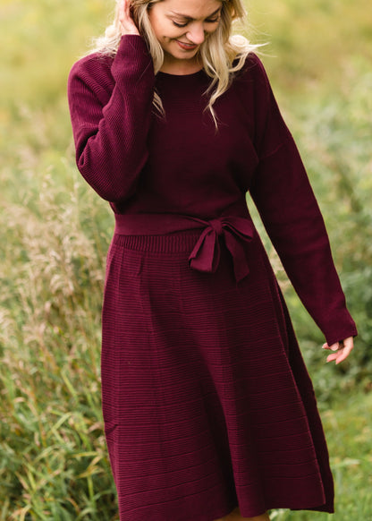 Burgundy Tie Waist Sweater Dress - FINAL SALE Dresses