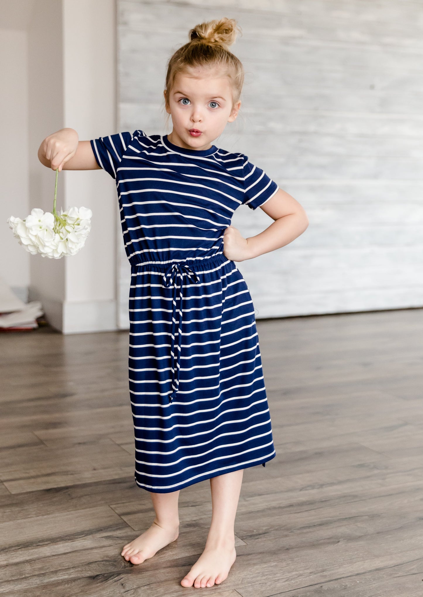 Buttery Soft Navy Striped Midi Dress Dresses