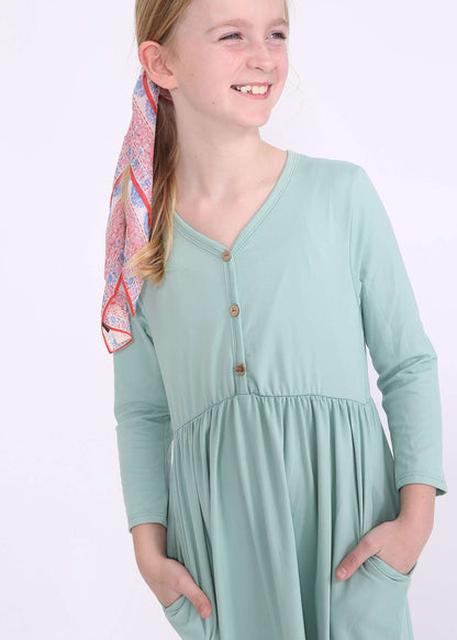 Modest girls mint maxi dress with faux buttons