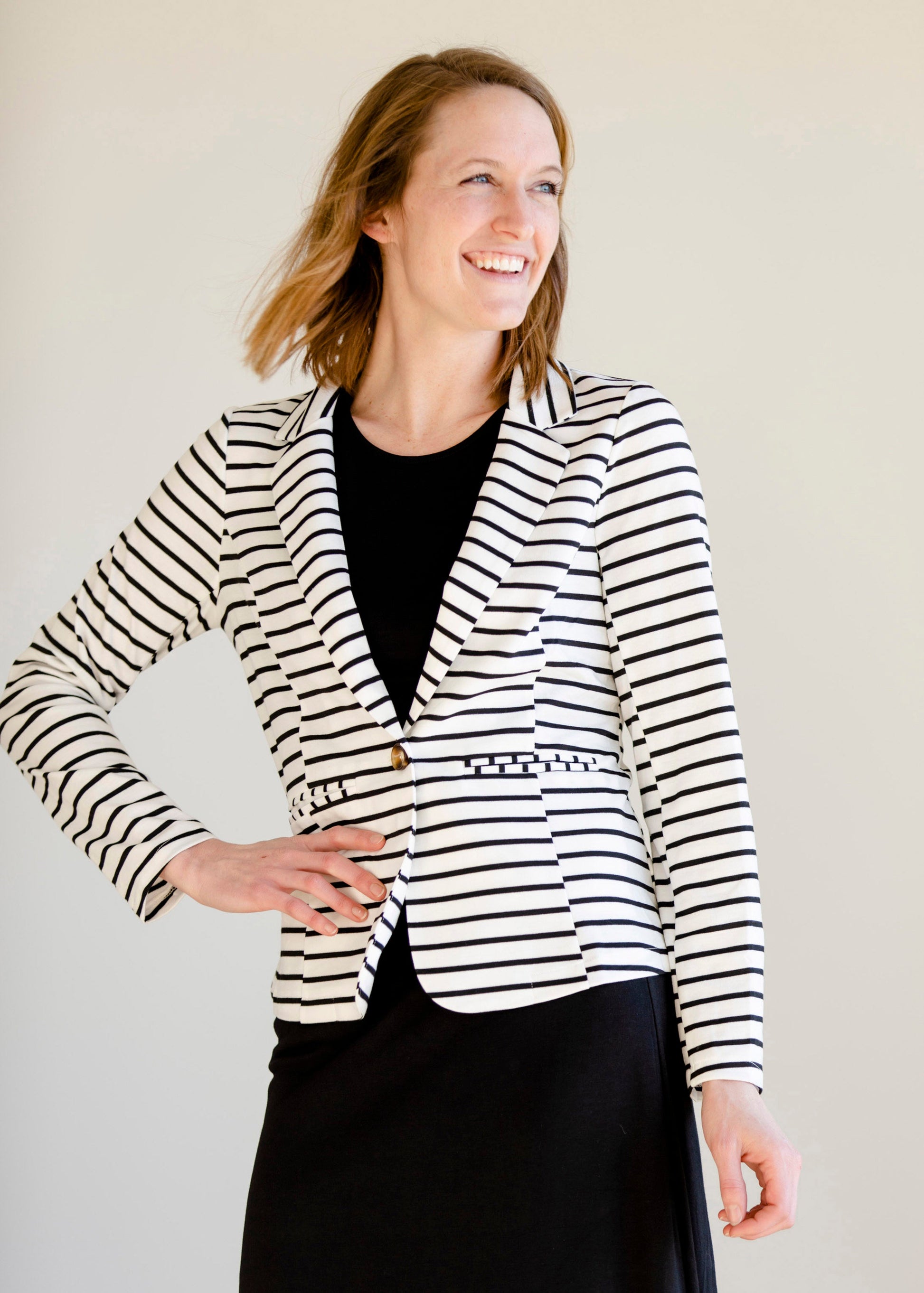 Button Front Black Striped Blazer - FINAL SALE Layering Essentials