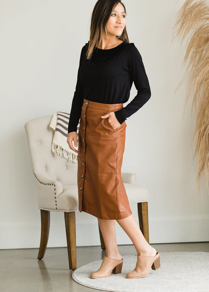 Button Front Faux Leather Midi Skirt - FINAL SALE Skirts