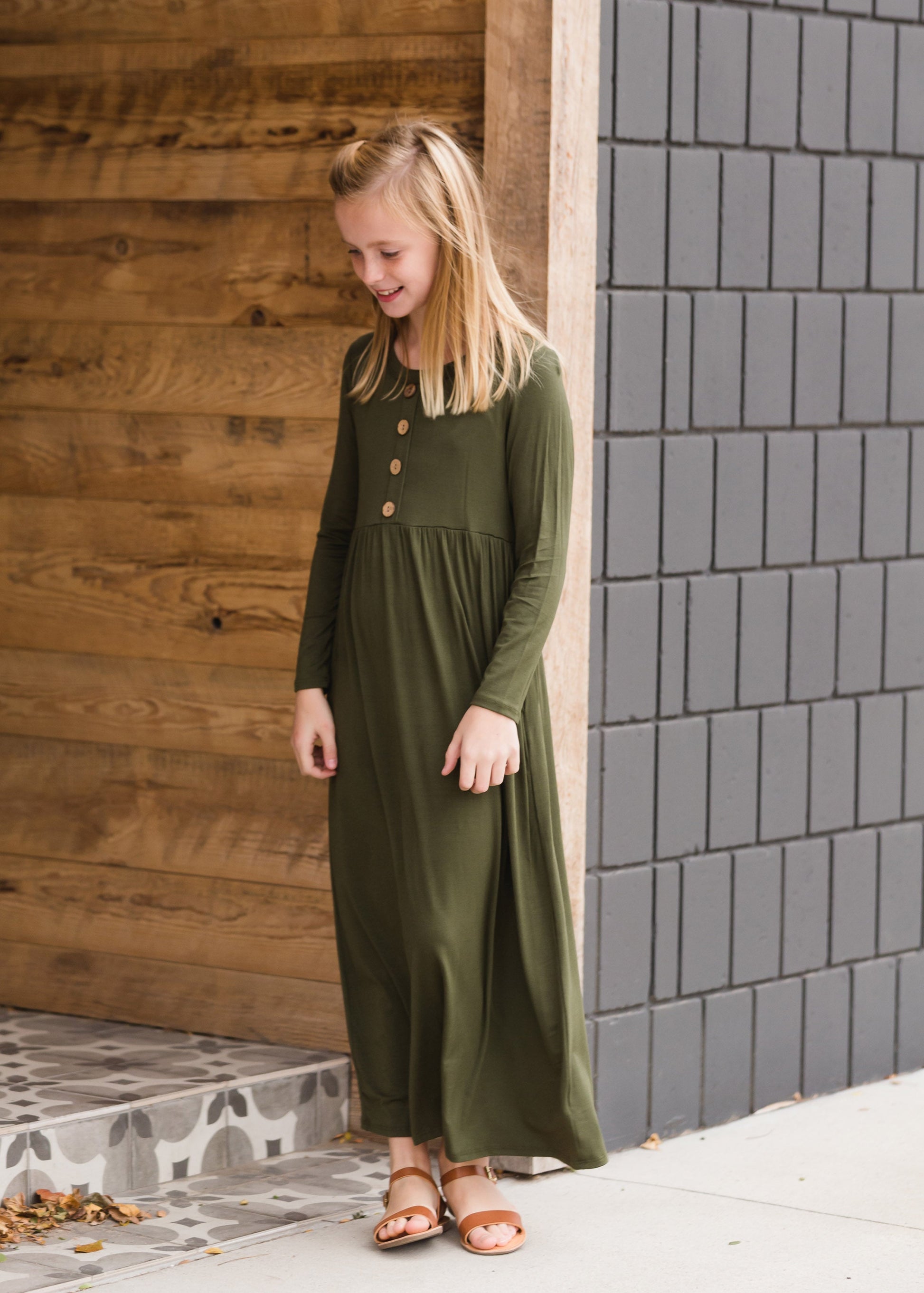 Button Front Olive Maxi Dress Dresses