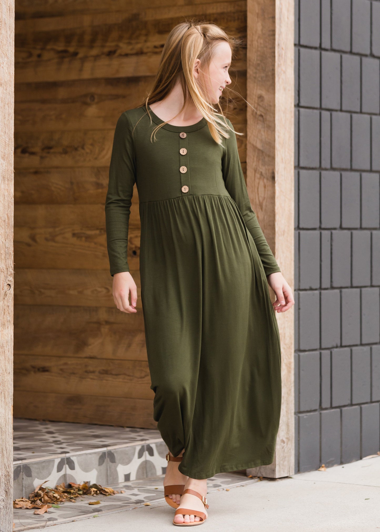 Button Front Olive Maxi Dress Dresses