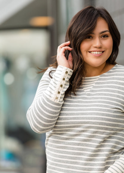 Button Sleeve Striped Sweater - FINAL SALE Tops