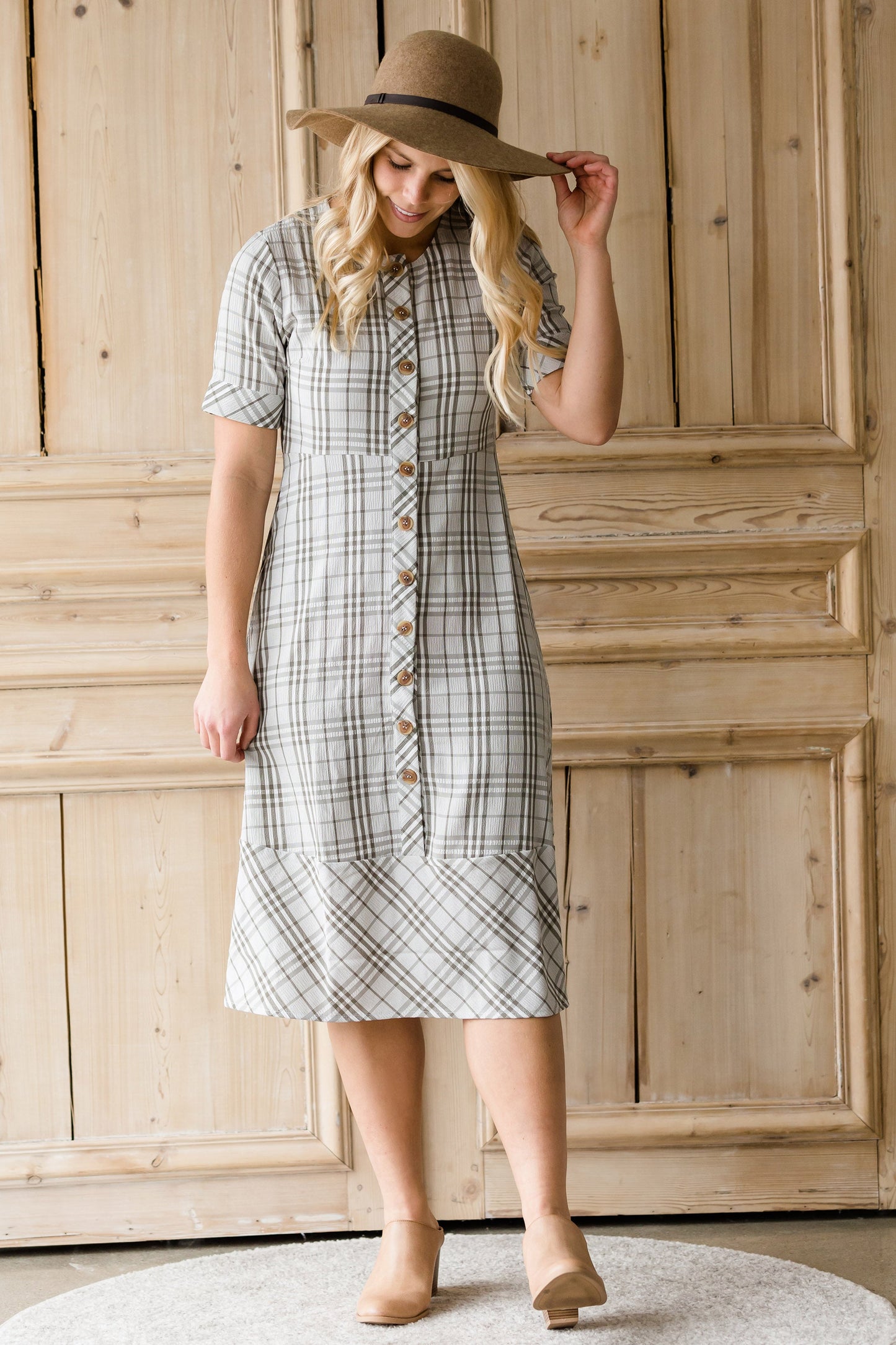 Button Up Plaid 1/2 Sleeve Midi Dress - FINAL SALE Dresses