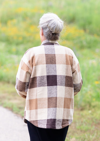 Button Up Plaid Shacket Tops