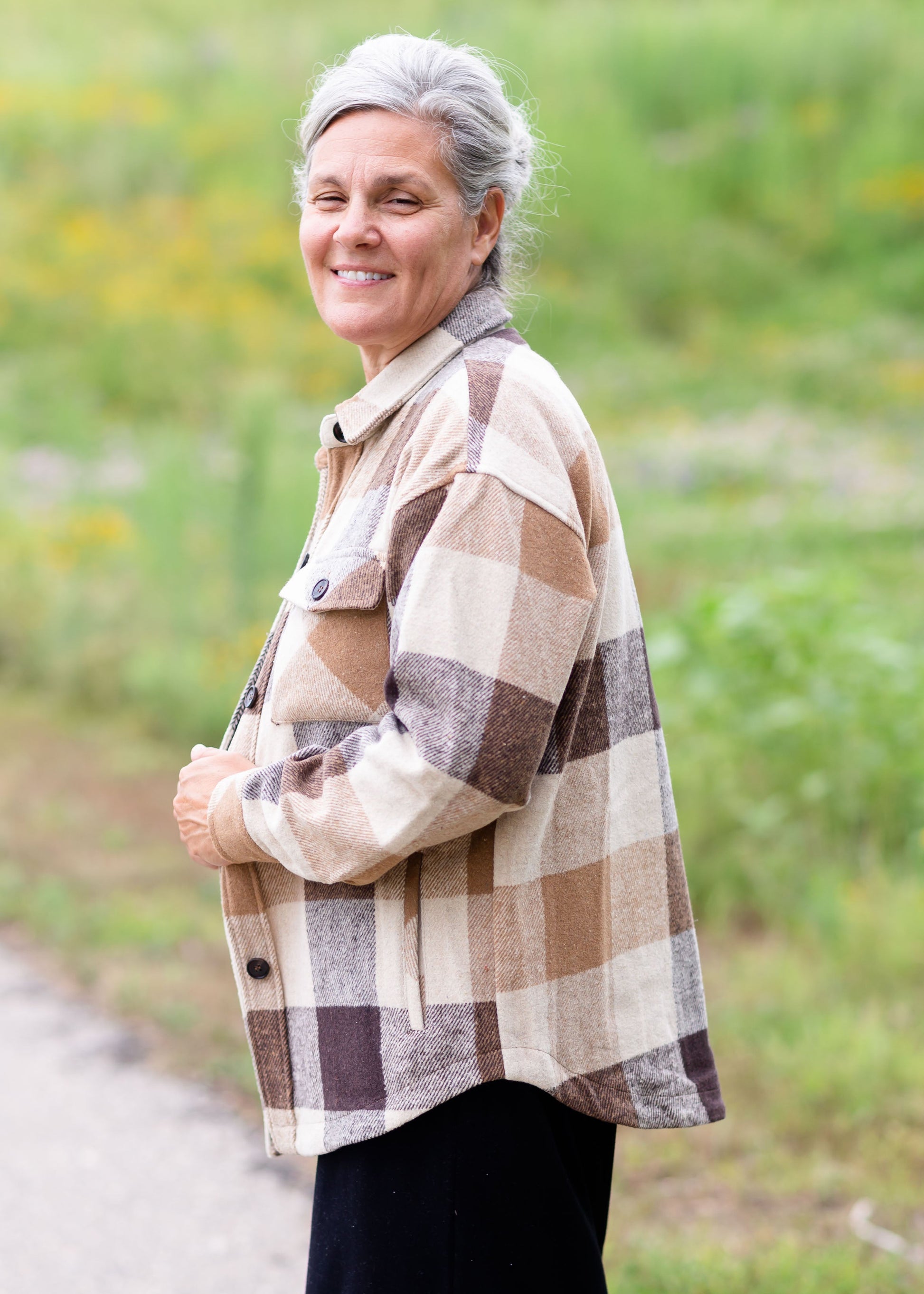 Button Up Plaid Shacket Tops