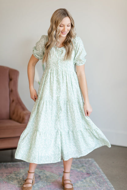 Button Up Tiered Midi Dress Dresses Mikarose