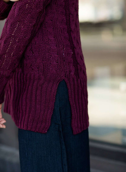 plum colored turtleneck sweater