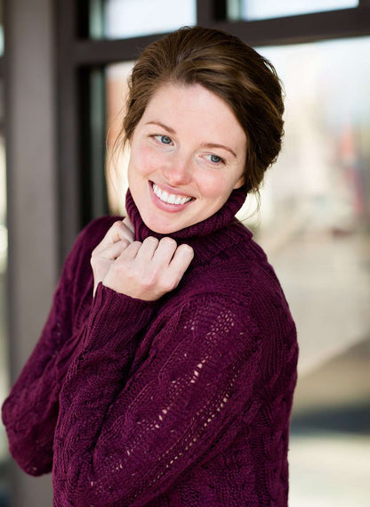 plum colored turtleneck sweater