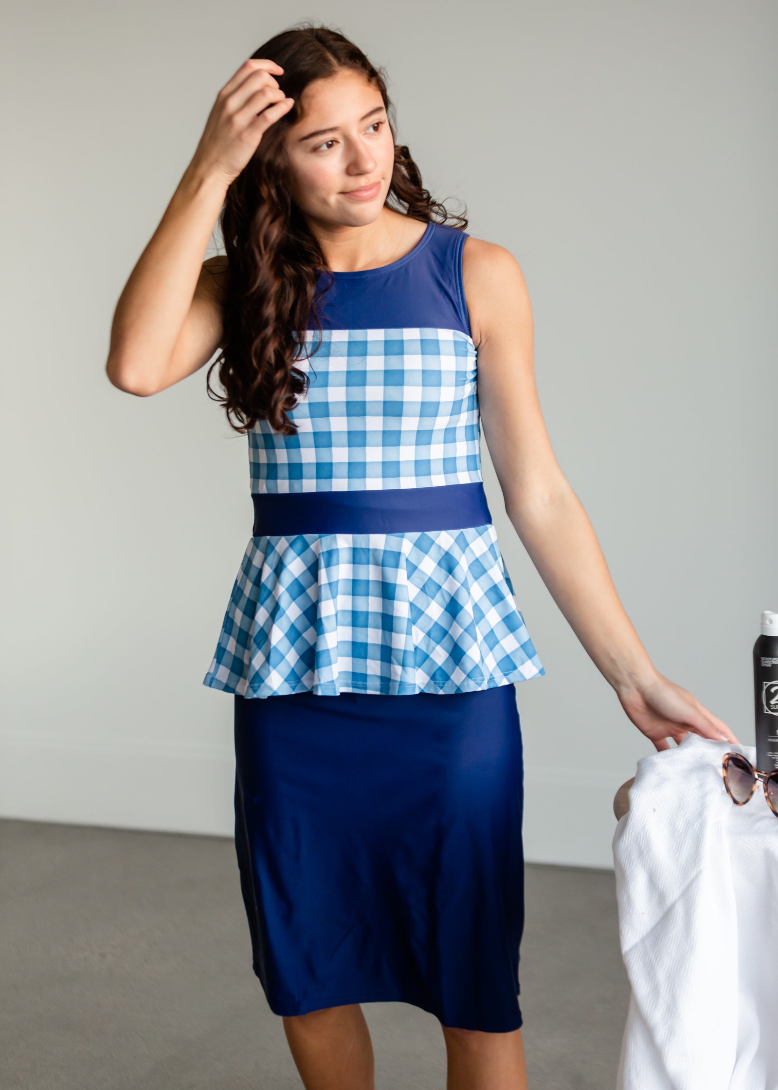 Caley Gingham Peplum Swim Top Tops Inherit - Sheer Beautydent