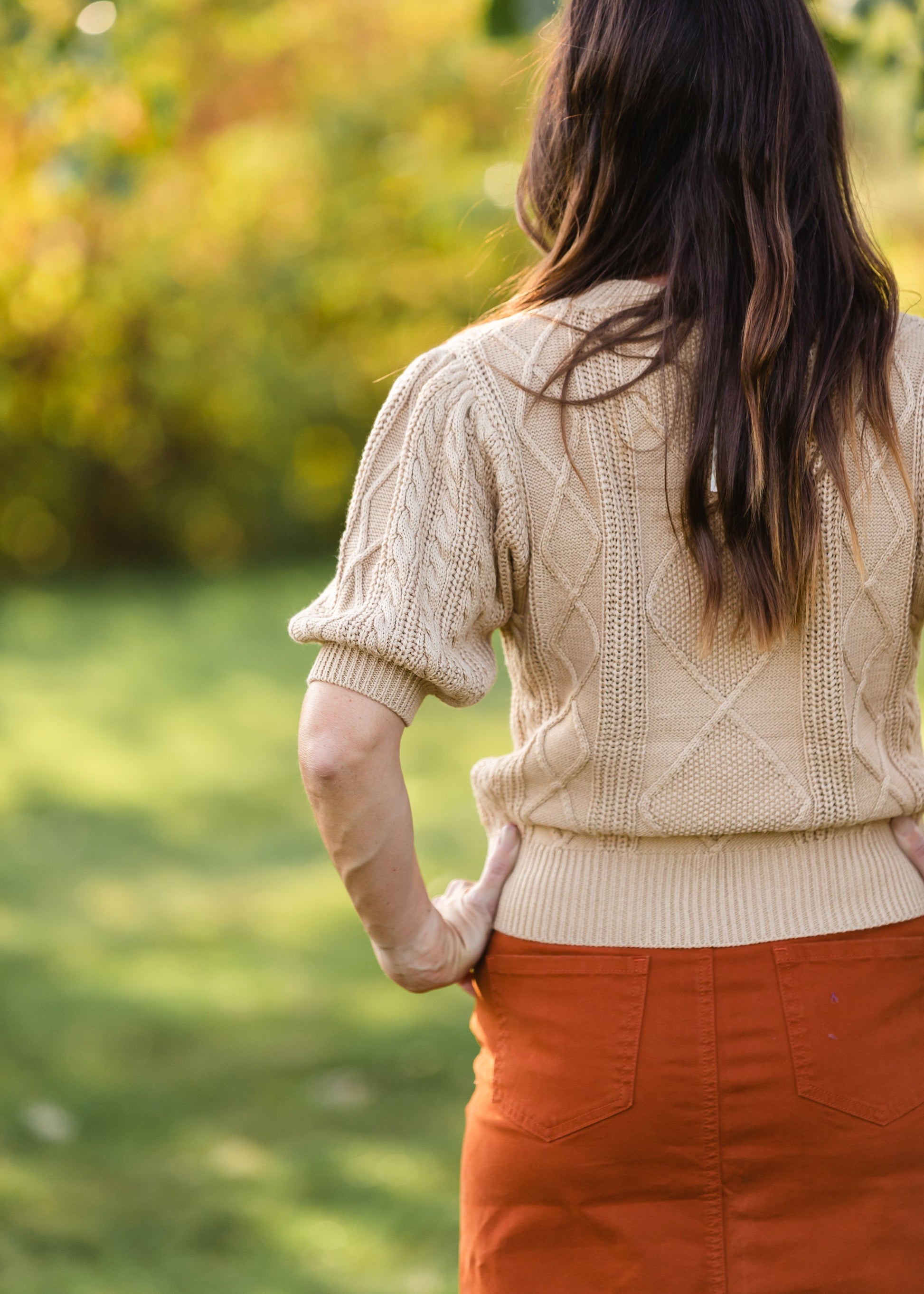 Camel Cable Knit Puff Sleeve Sweater - FINAL SALE Shirt