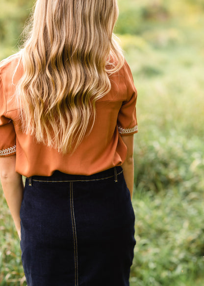 Camel Embroidered Detail Top - FINAL SALE Tops