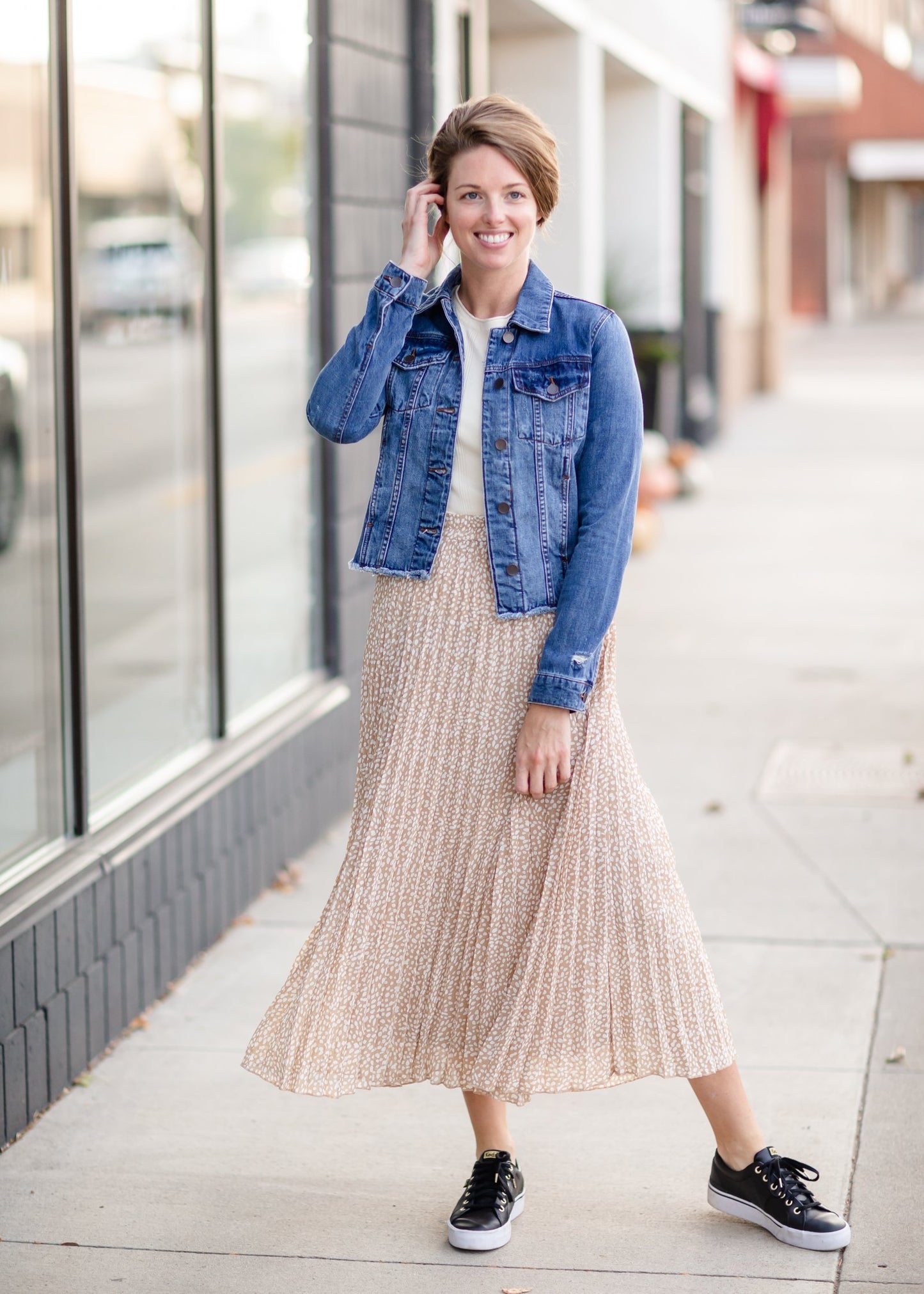 Camel Floral Print Pleated Maxi Skirt Skirts Pologram