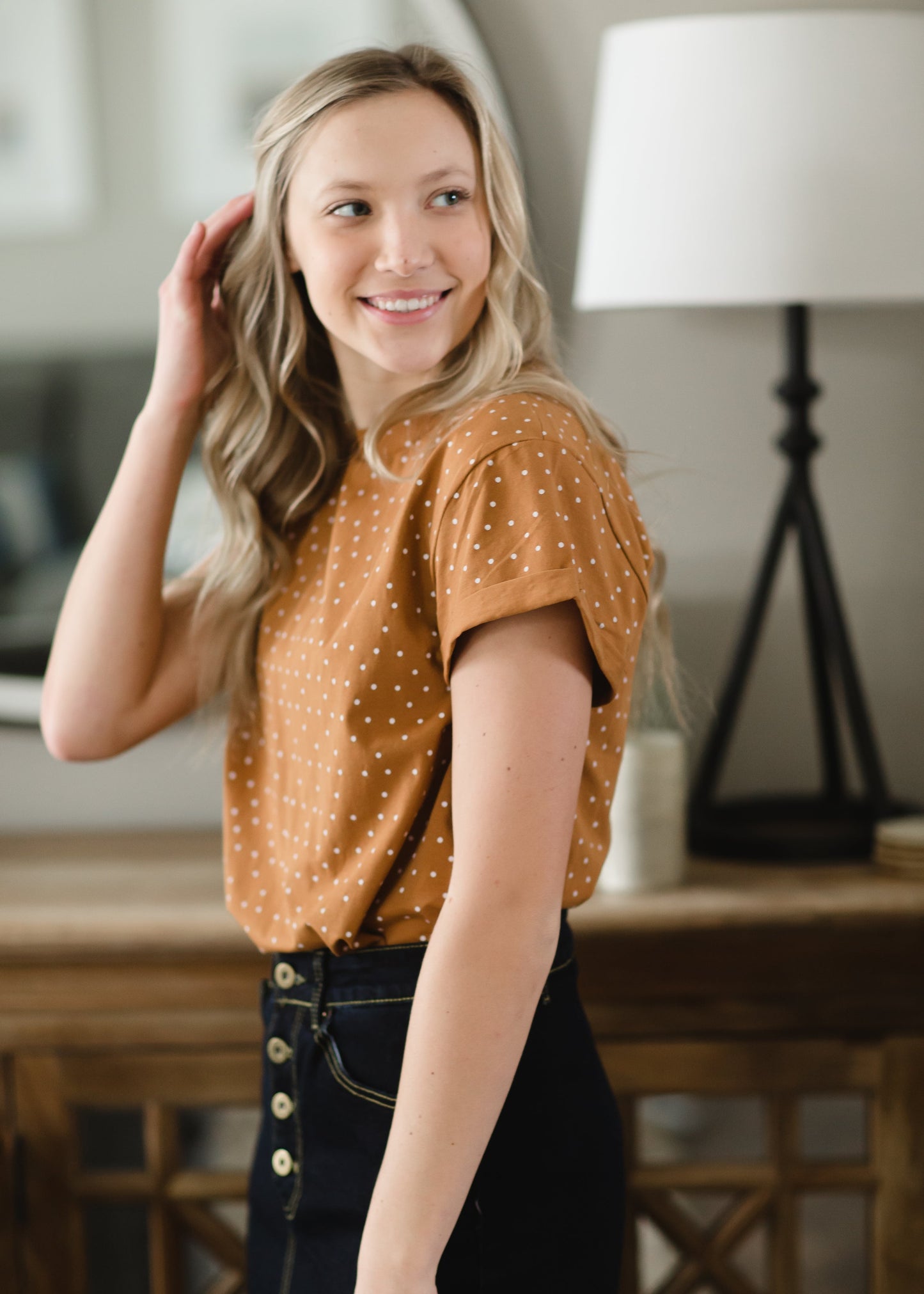 Camel Knit Polka Dot Top Tops