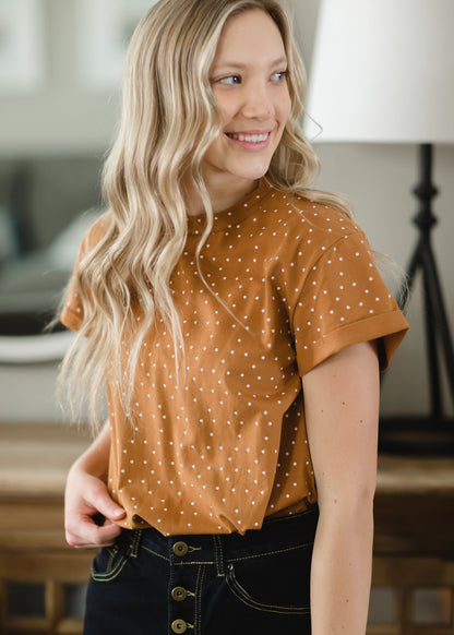 Camel Knit Polka Dot Top Tops