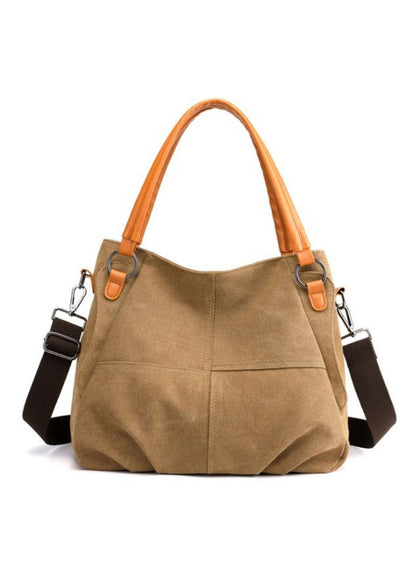 Canvas Handbag Vegan Leather Detail Purse Tote Accessories Dani & Em Coffee