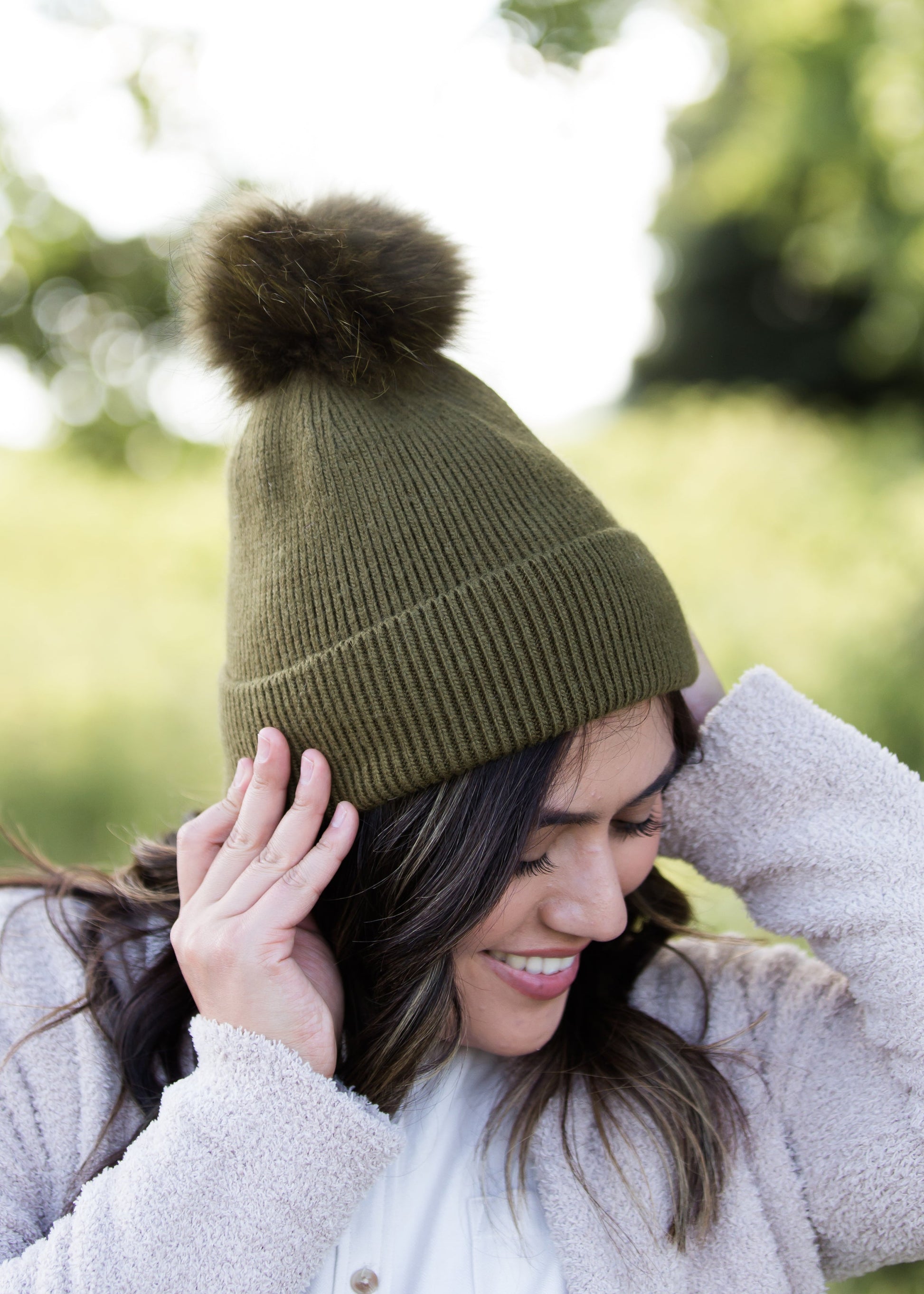 cashmere ribbed knit olive or blush hat