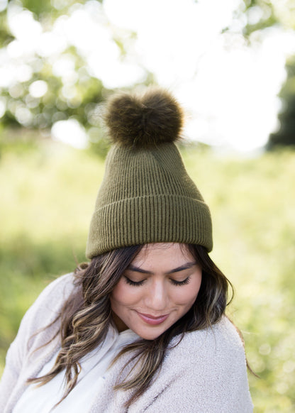 cashmere ribbed knit olive or blush hat