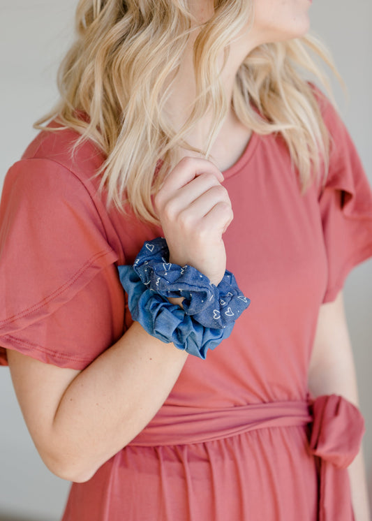 Chambray Heart Scrunchie Set Accessories