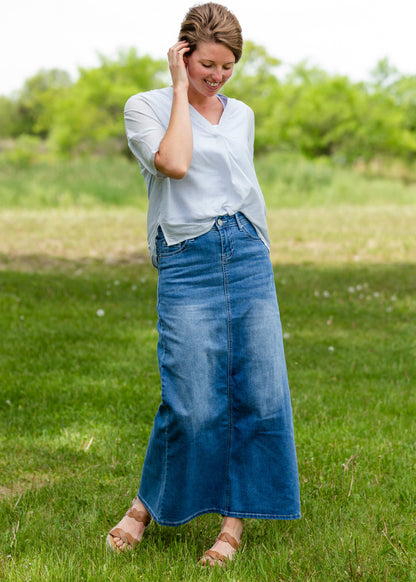 Chambray Striped 3/4 Sleeve Top - FINAL SALE Tops