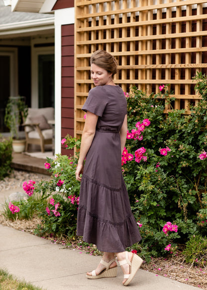 Charcoal Contrast Ruffled Detail Maxi Dress - FINAL SALE Dresses