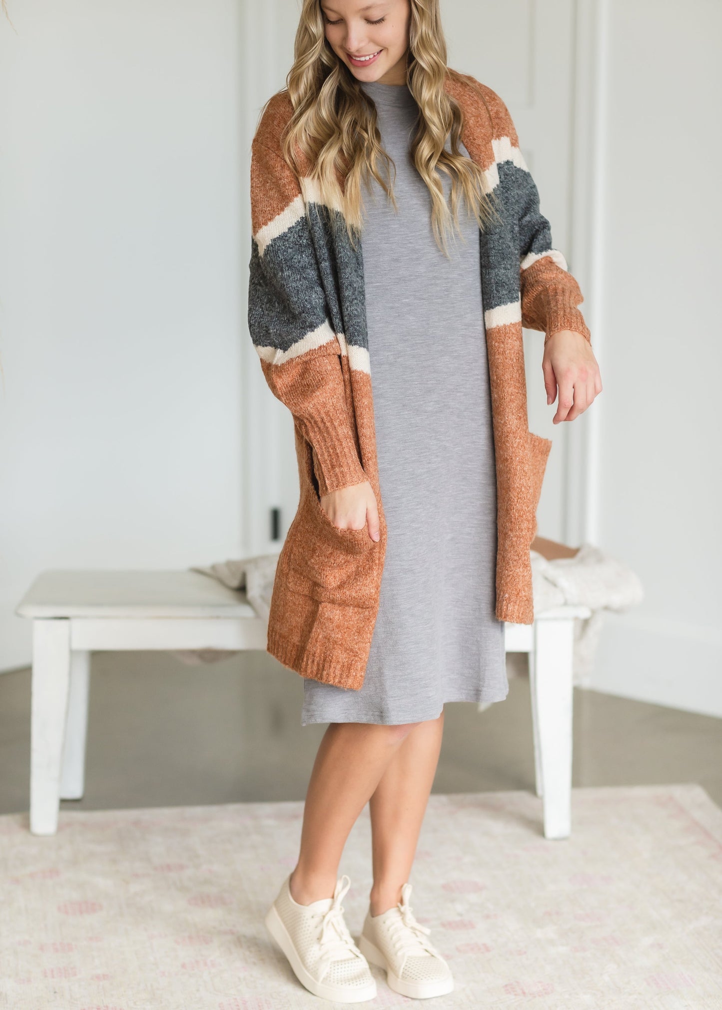 Charcoal + Rust Long Sleeve Cardigan Shirt