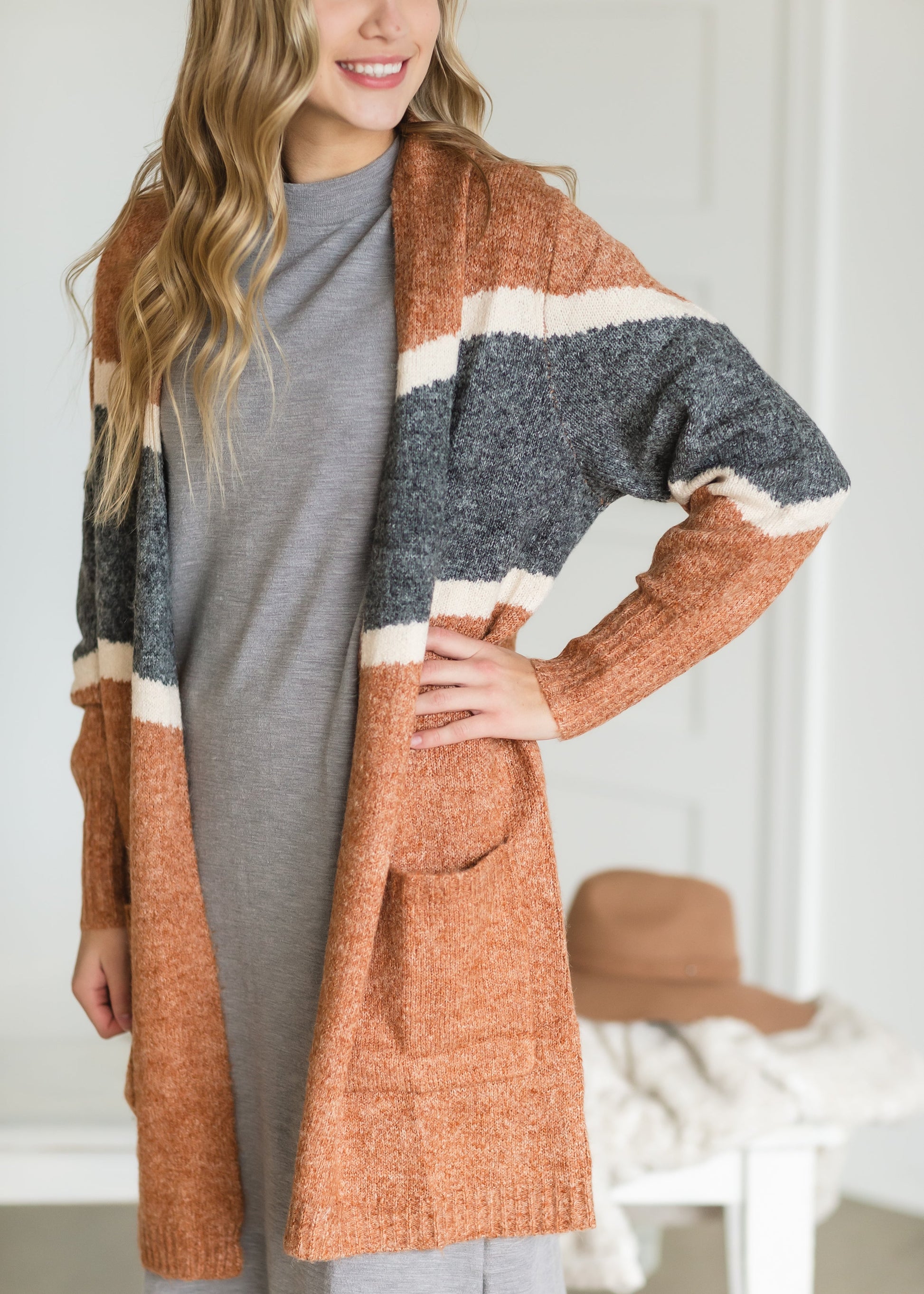 Charcoal + Rust Long Sleeve Cardigan Shirt