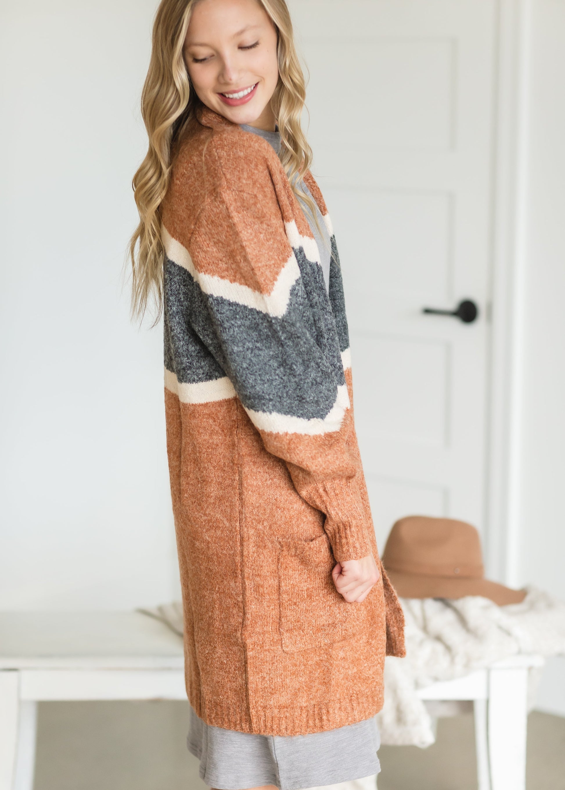 Charcoal + Rust Long Sleeve Cardigan Shirt