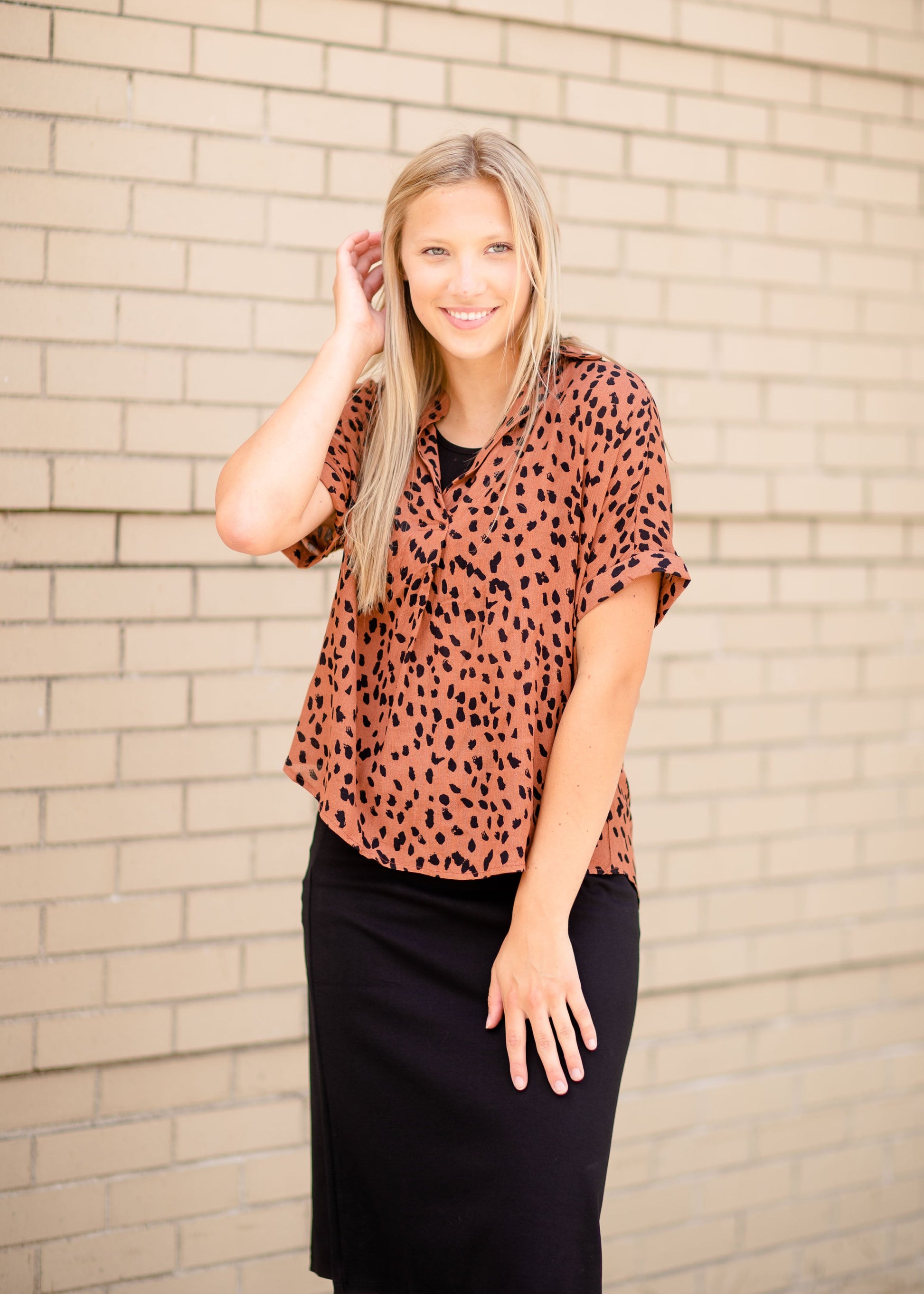 Cheetah Print Front Pocket Top Tops