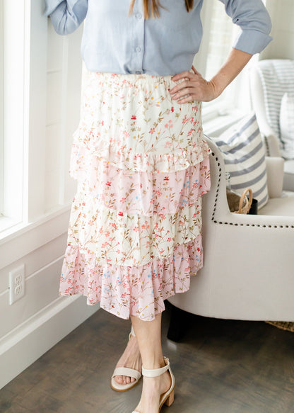 Cherry Blossom Ruffle Front Midi Skirt - FINAL SALE Skirts