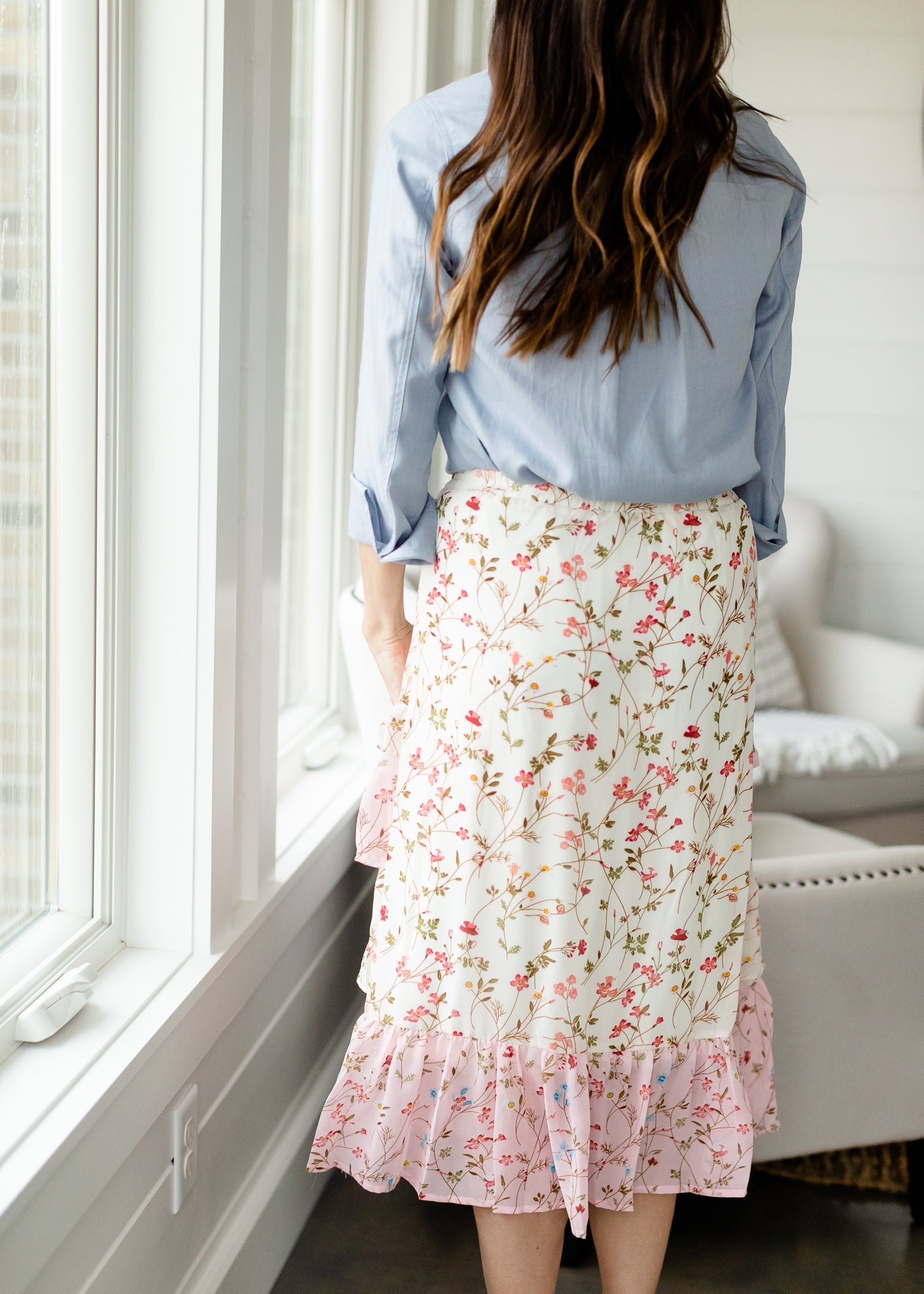 Cherry Blossom Ruffle Front Midi Skirt - FINAL SALE Skirts