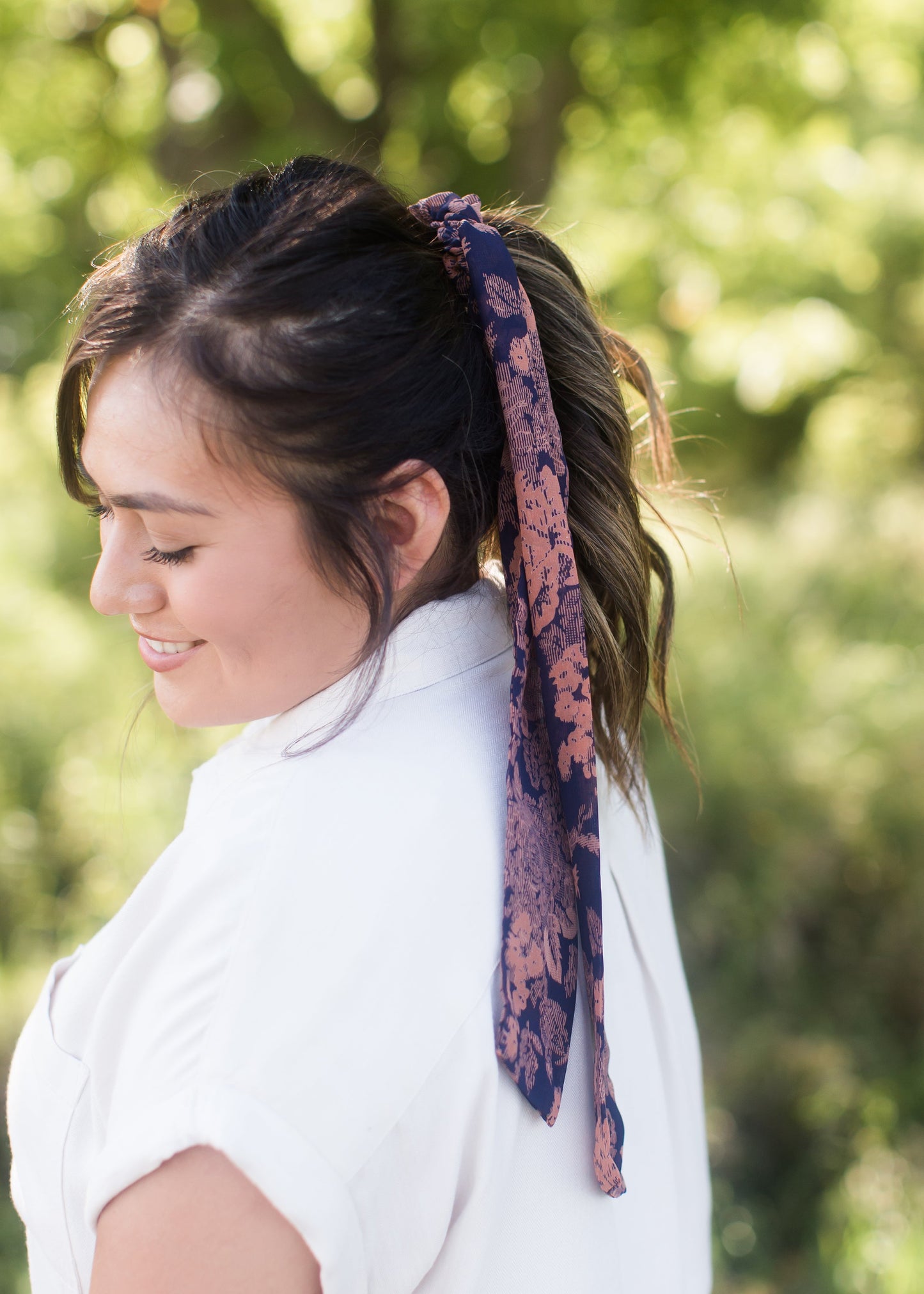 Navy floral hair scrunchie and bandana