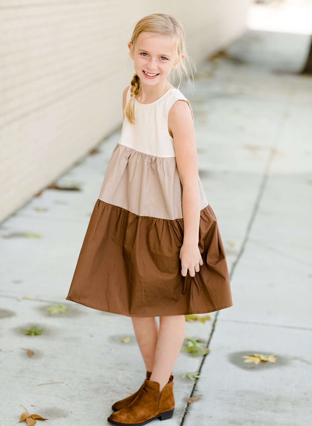 Modest Girls Brown and Tan Tiered Sleeveless Midi Dress