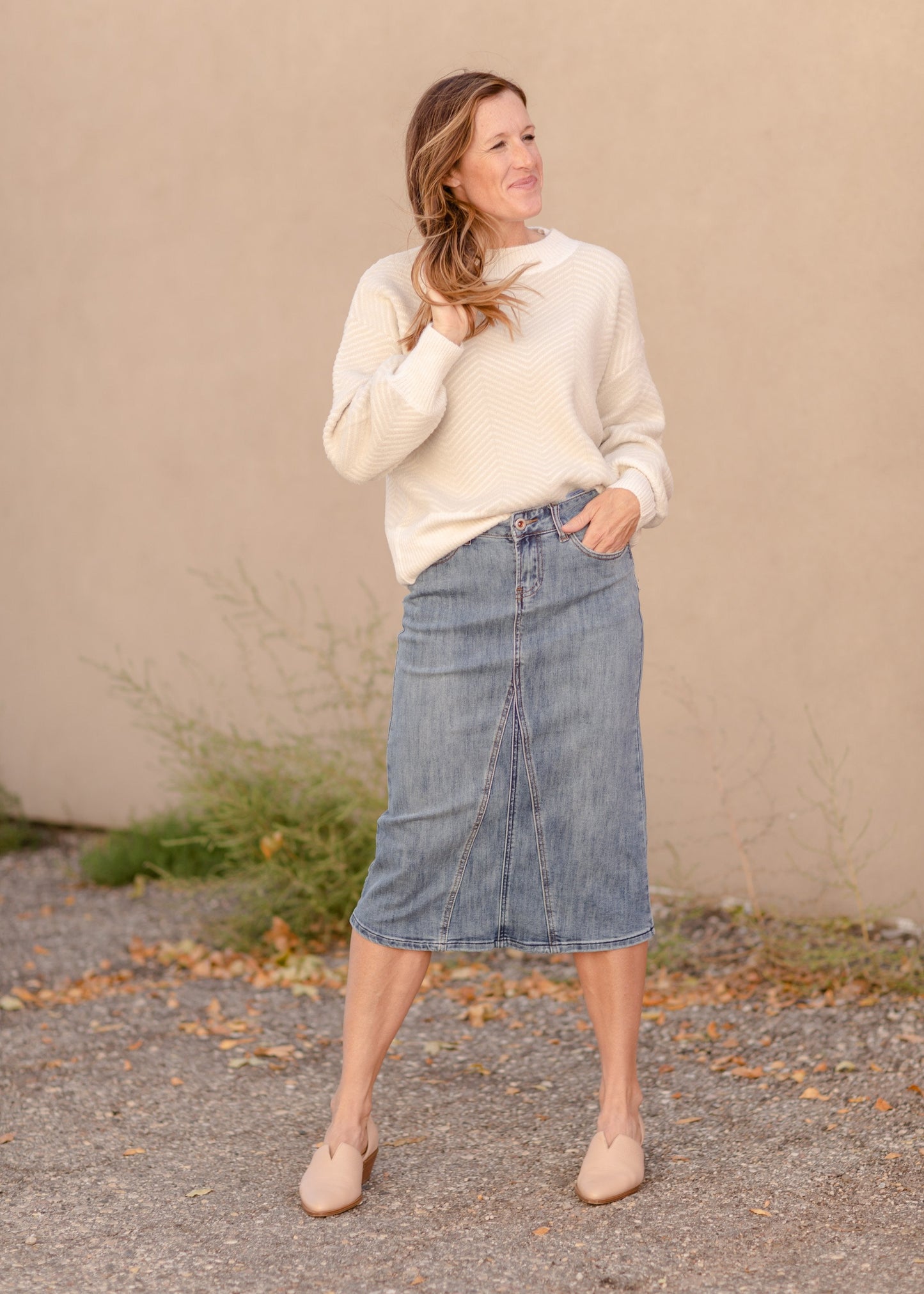 Claire Pencil Fit A-line Denim Skirt Skirts Inherit