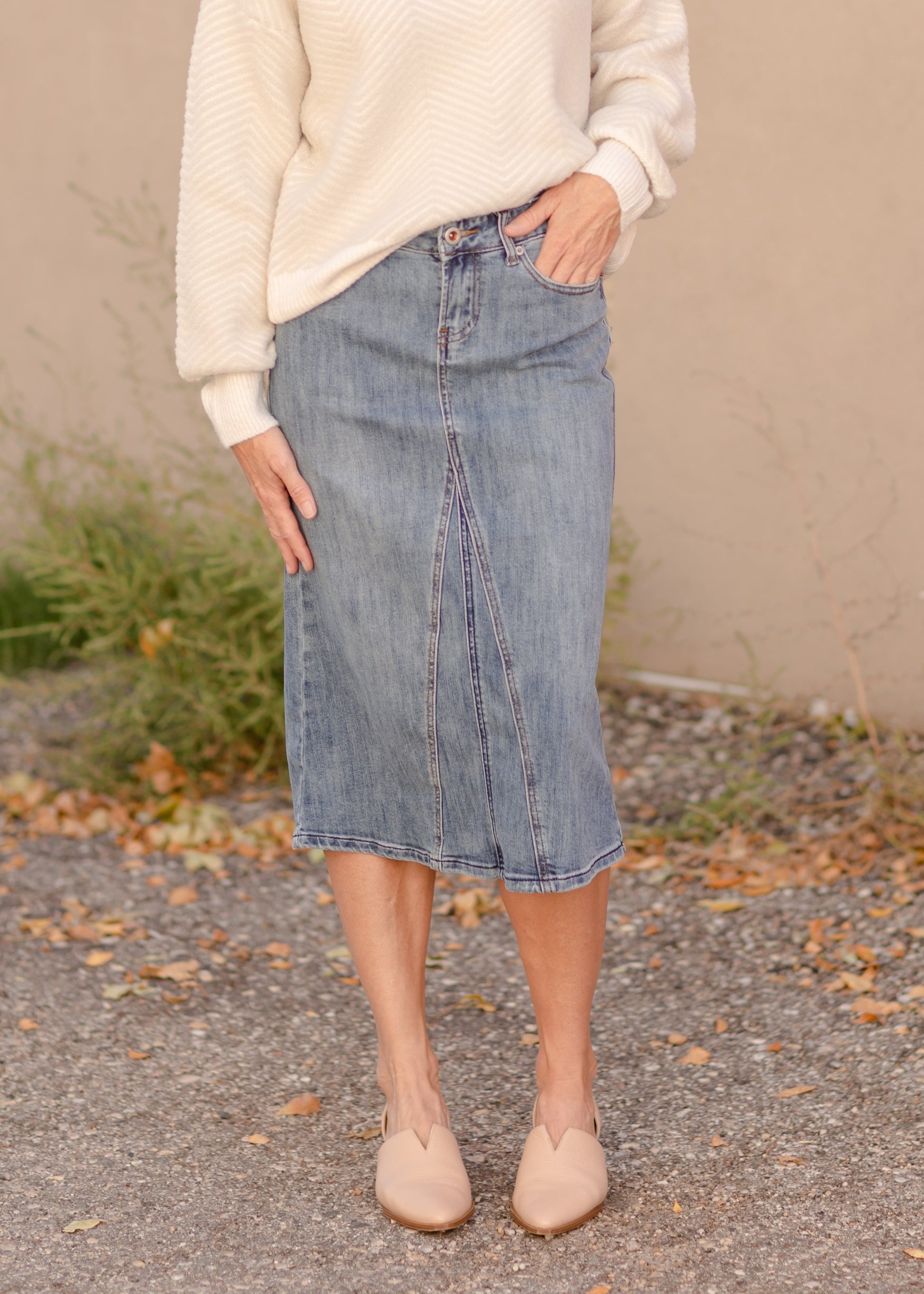 Claire Pencil Fit A-line Denim Skirt Skirts Inherit