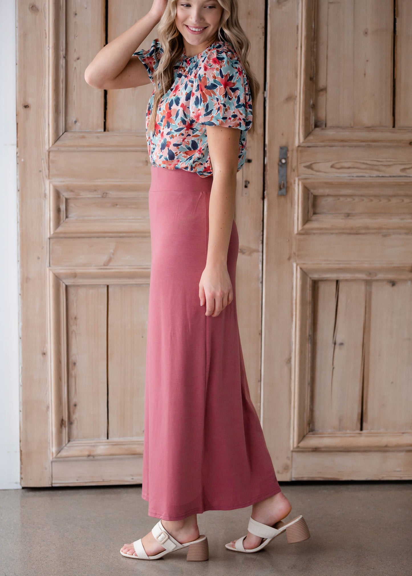 Clarise Dusty Rose Premium Knit Maxi Skirt Skirts SOP Garments