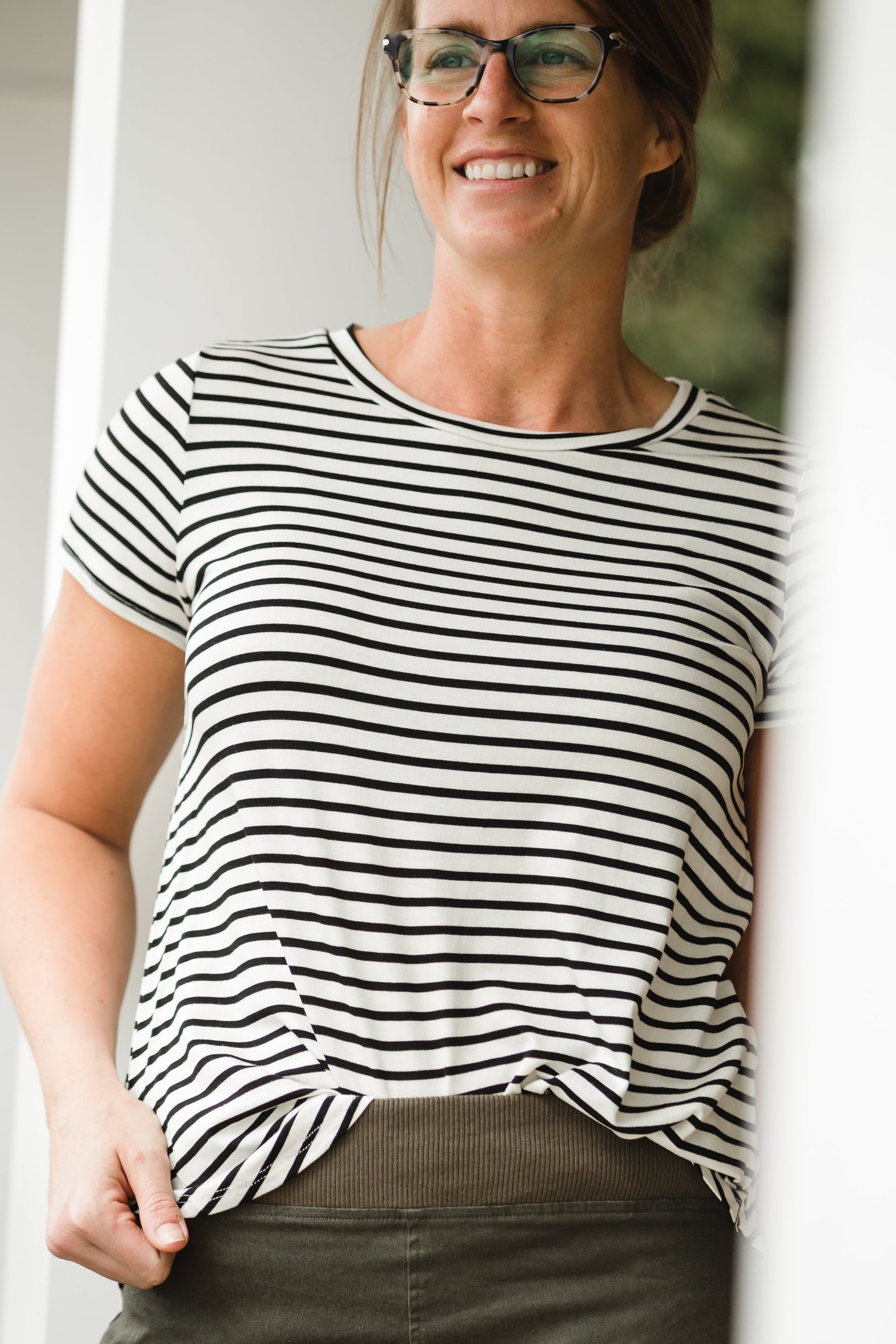 Classic Comfy Striped Short Sleeve Tee Tops