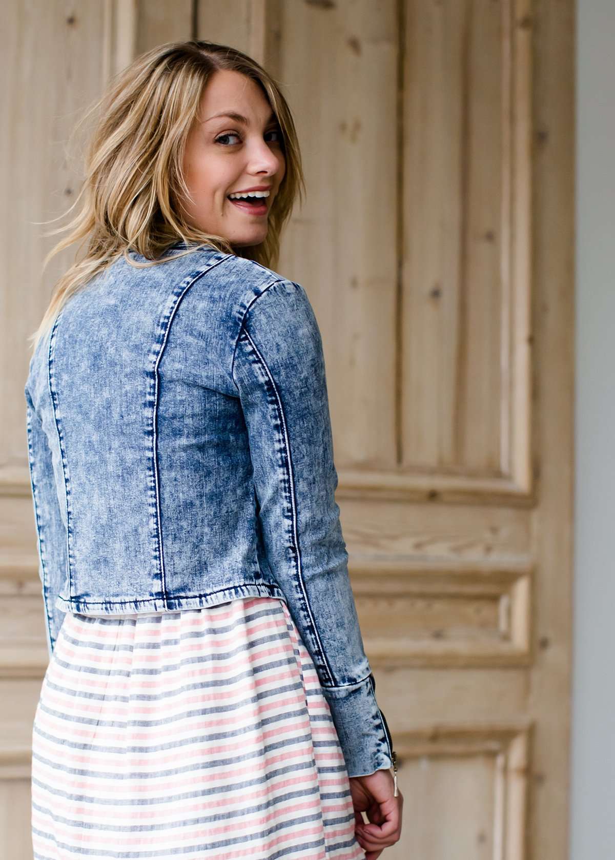 acid wash blue cropped denim jacket