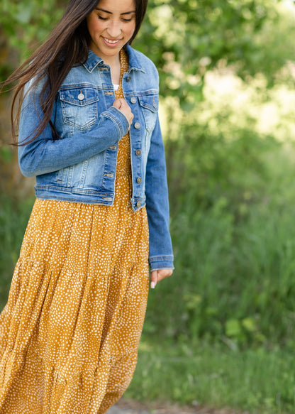 Classic Cropped Denim Jean Jacket Tops