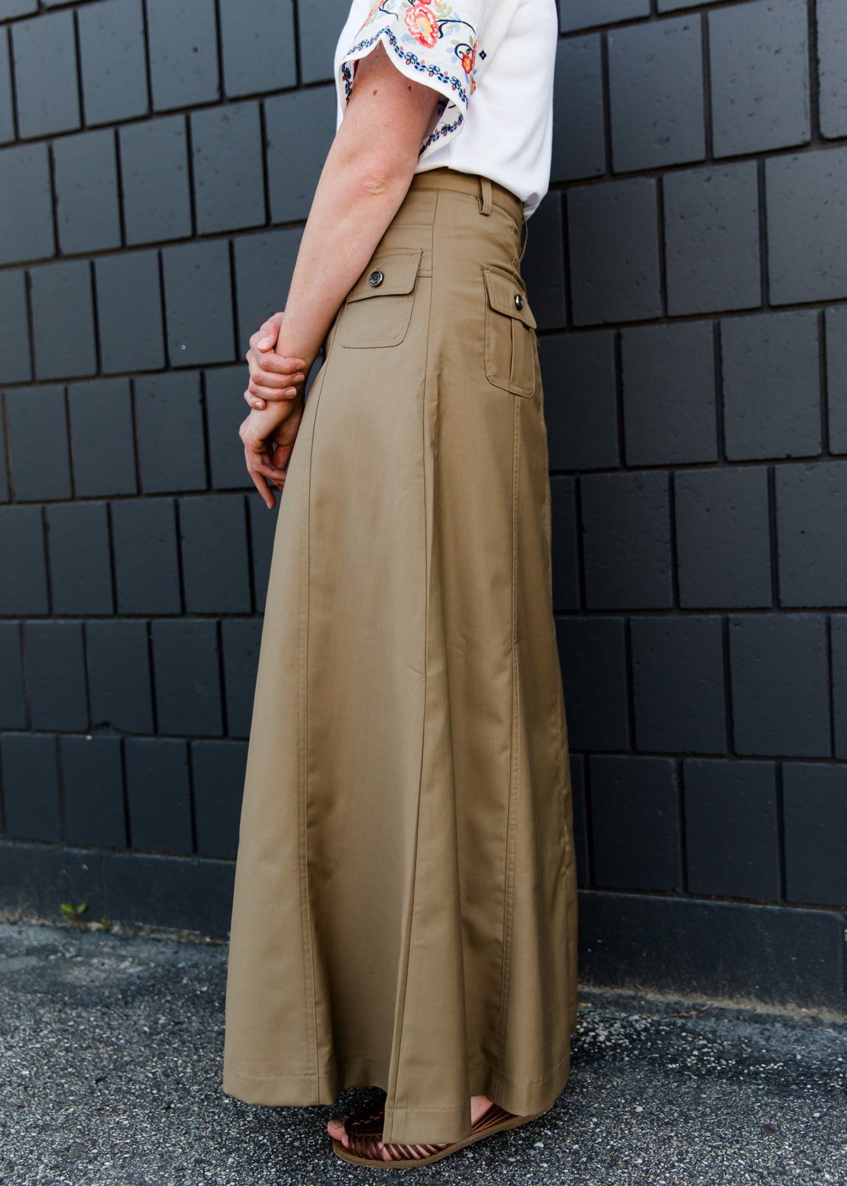 khaki a-line long skirt