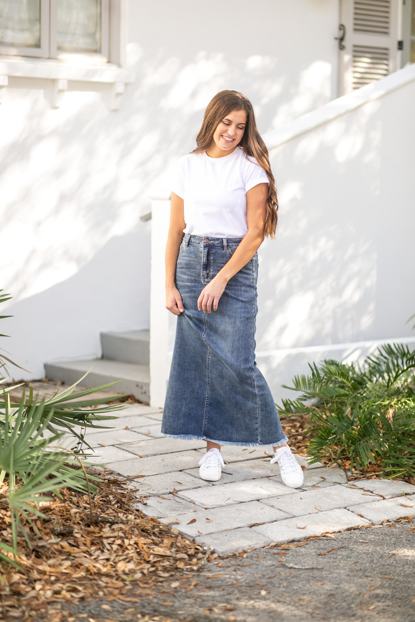 Coming Soon! Dakotah Raw Hem Long Denim Skirt Skirts