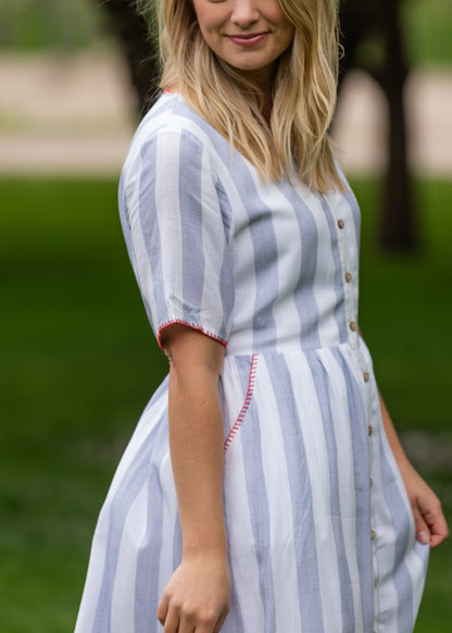 Contrast Stitched Striped Midi Dress - Final Sale Dresses