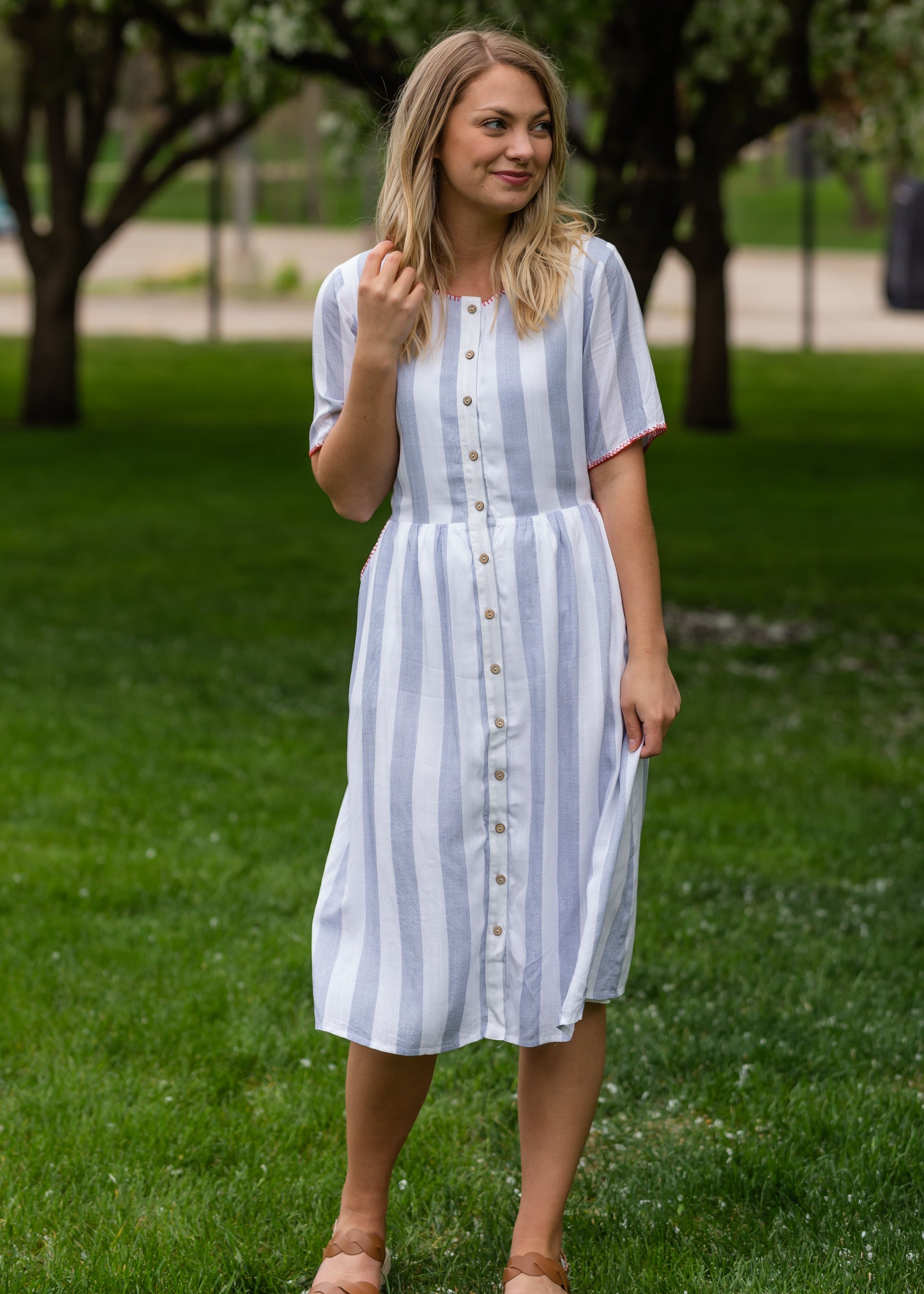 Contrast Stitched Striped Midi Dress - Final Sale Dresses