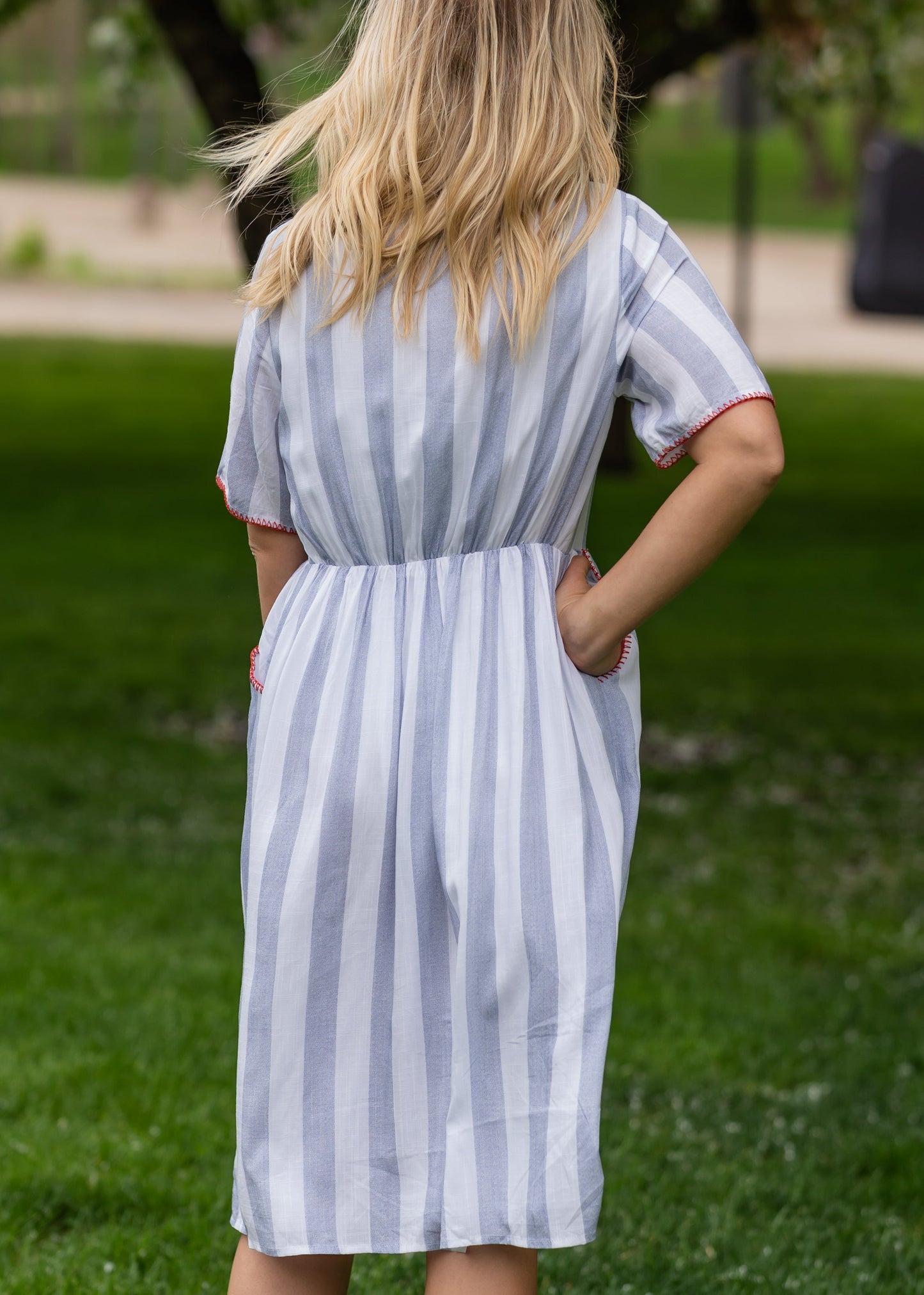 Contrast Stitched Striped Midi Dress - Final Sale Dresses