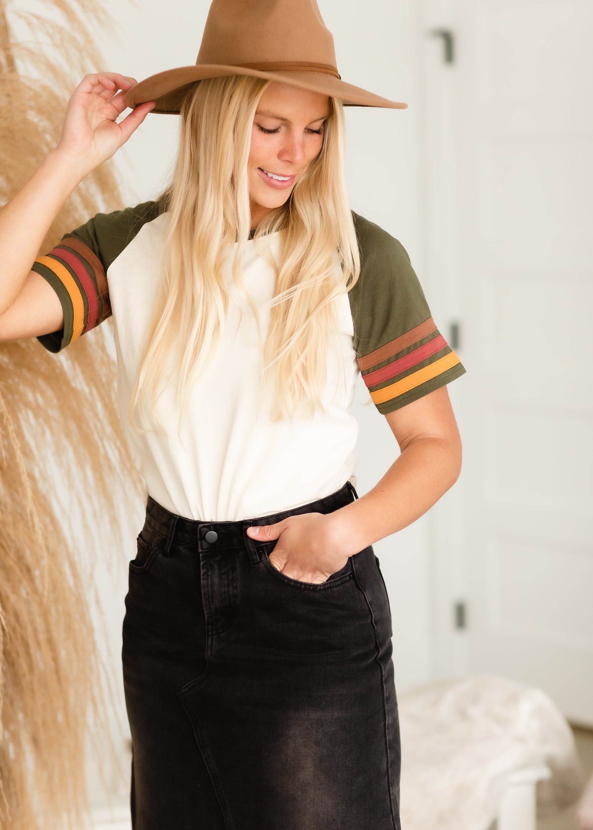 Contrast Striped Sleeve Top - FINAL SALE Tops