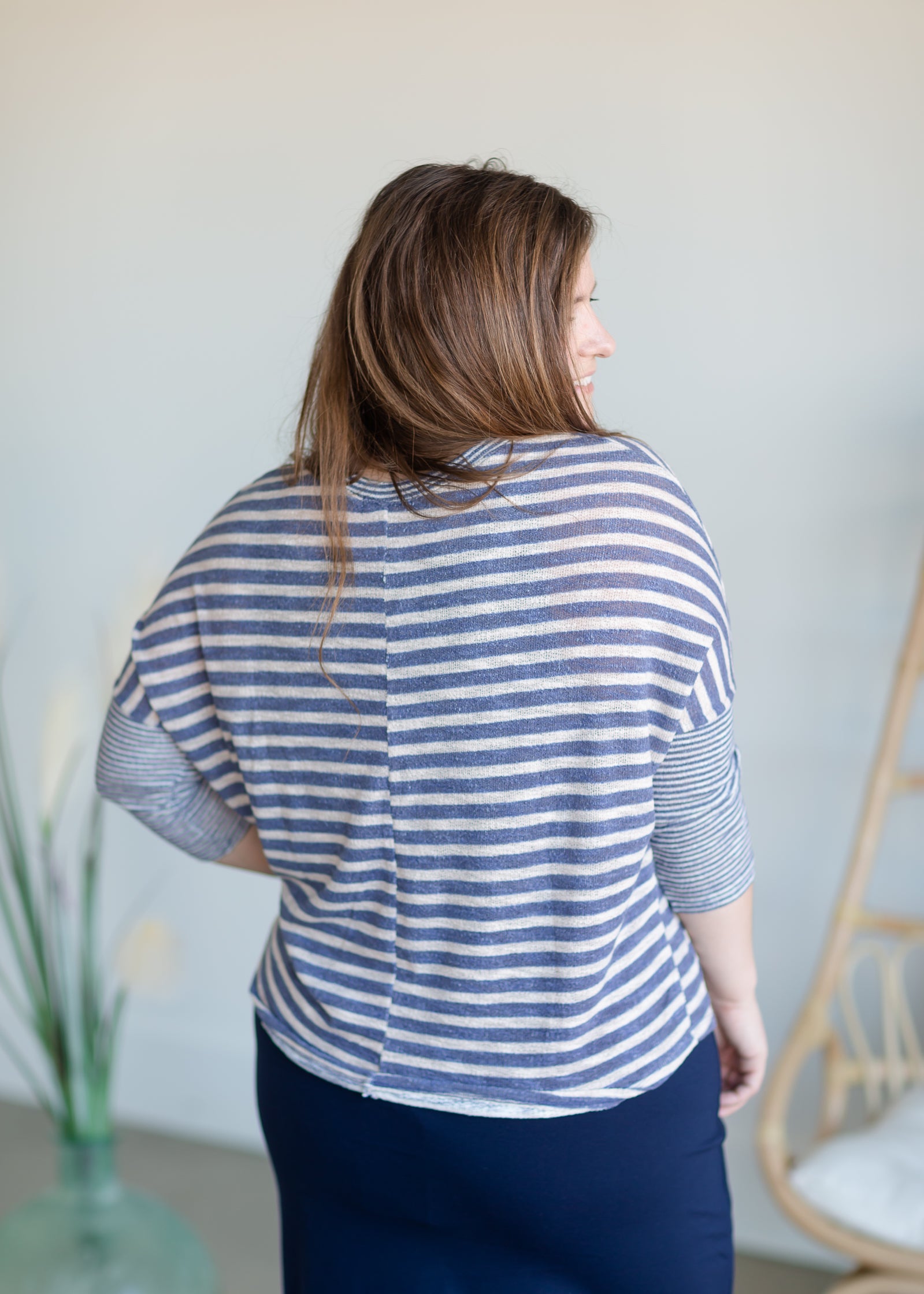 Contrast Stripes Drop Shoulder Knit Top Tops