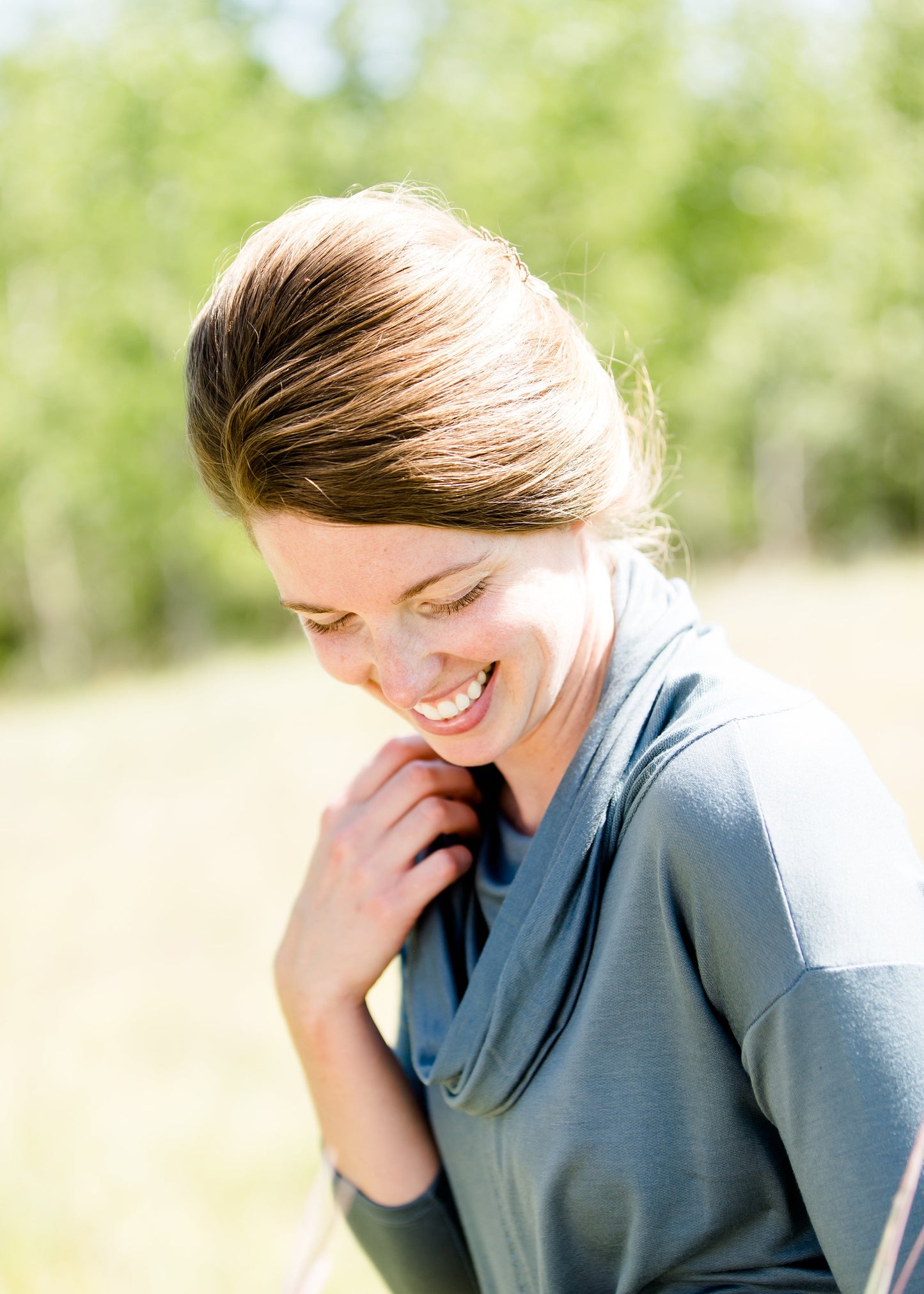 teal cowl neck sweater